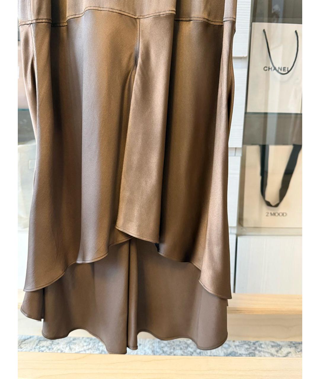 BRUNELLO CUCINELLI Коричневое шелковое коктейльное платье, фото 4