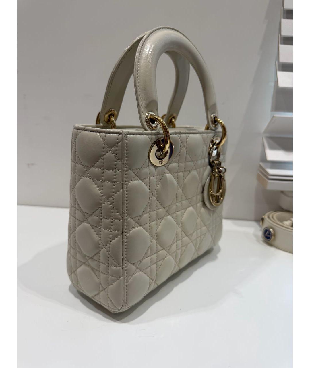 CHRISTIAN DIOR Белая кожаная сумка с короткими ручками, фото 2