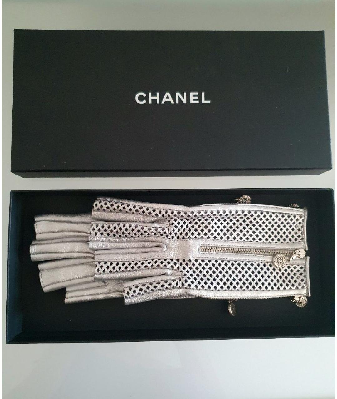 CHANEL Серебряные кожаные митенки, фото 6