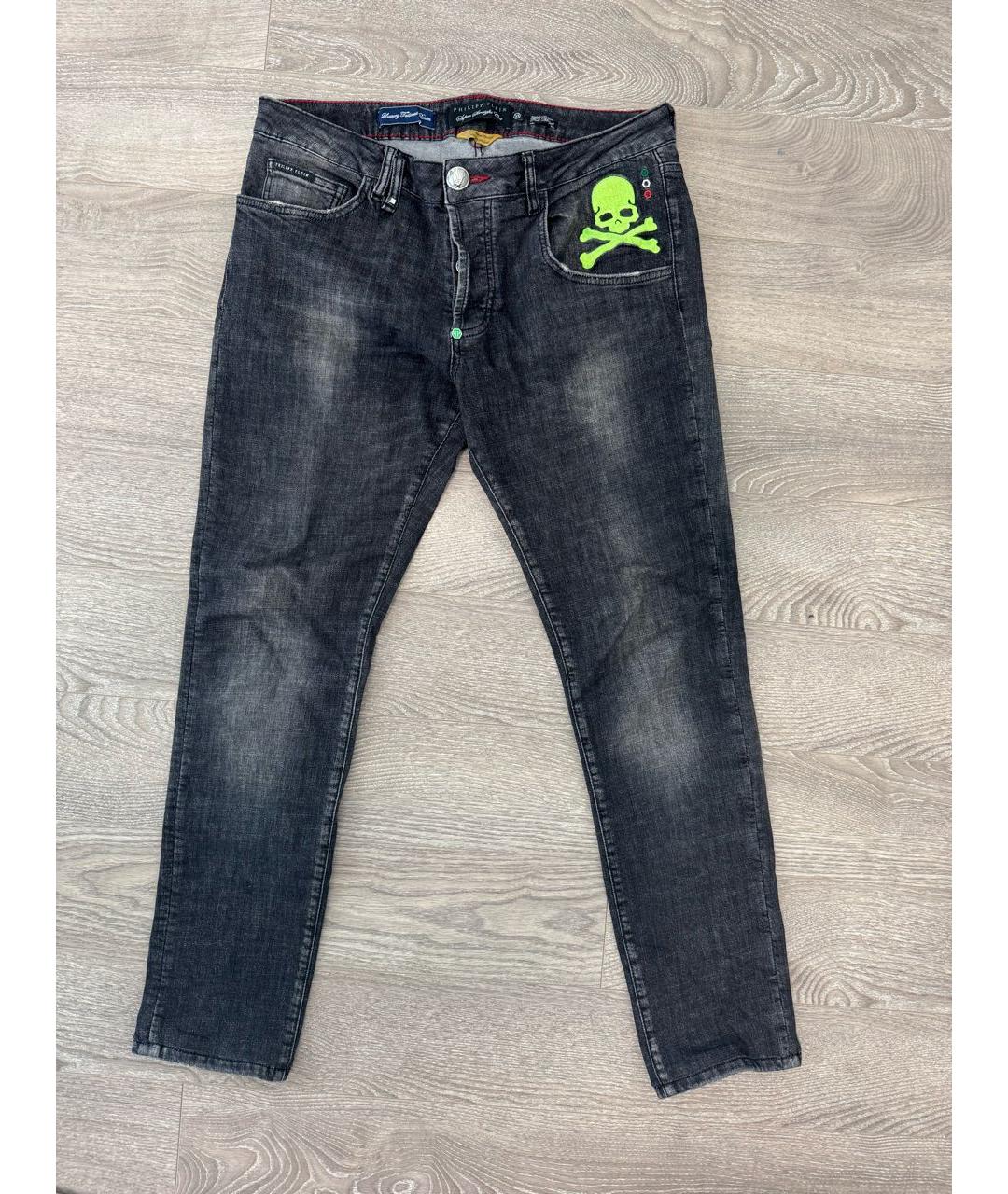 PHILIPP PLEIN Черные хлопко-полиэстеровые прямые джинсы, фото 5