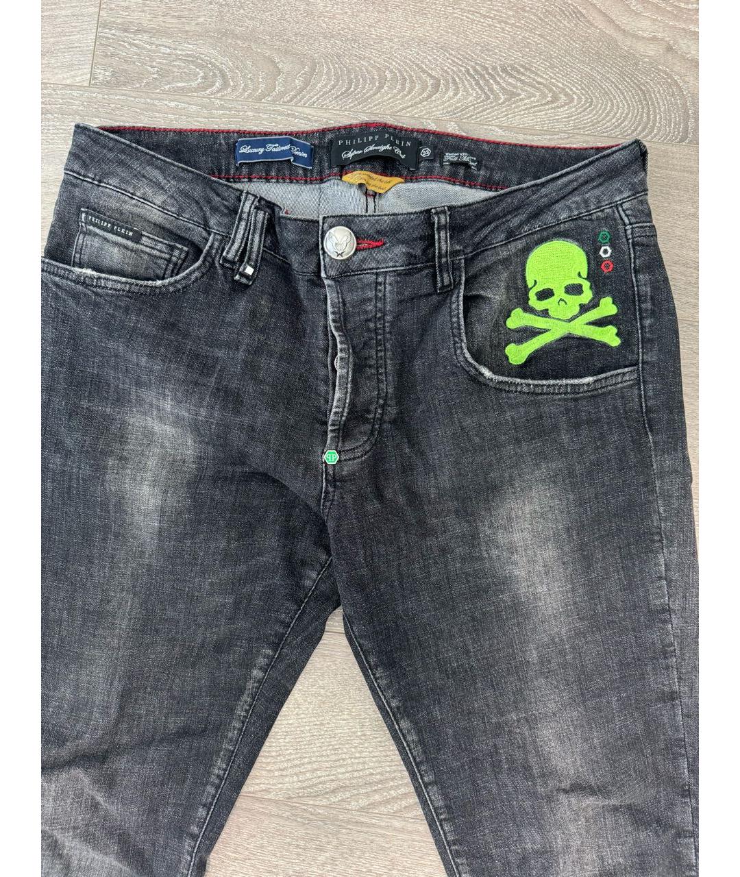 PHILIPP PLEIN Черные хлопко-полиэстеровые прямые джинсы, фото 3