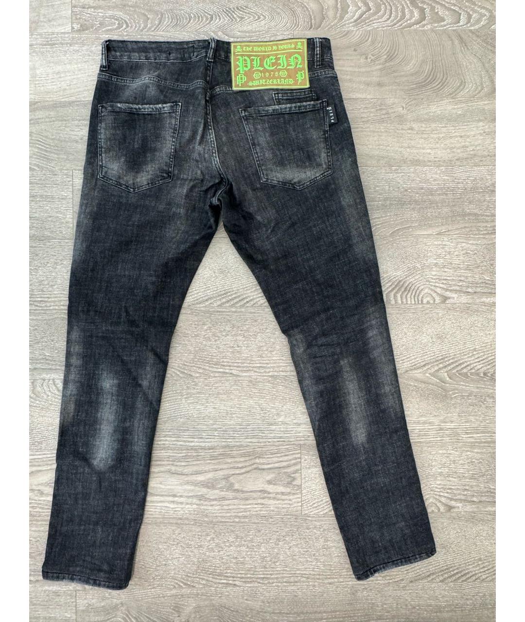 PHILIPP PLEIN Черные хлопко-полиэстеровые прямые джинсы, фото 2