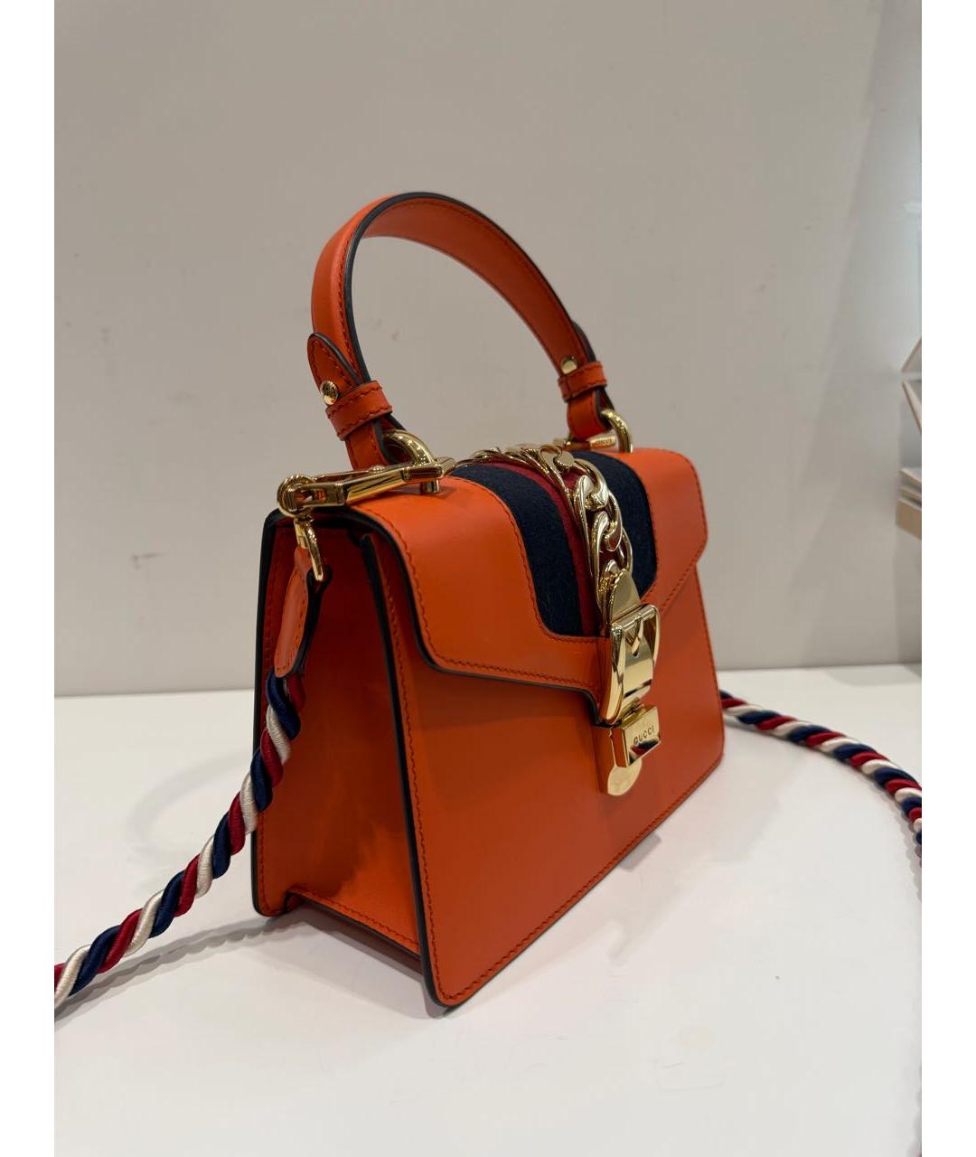 GUCCI Оранжевая кожаная сумка с короткими ручками, фото 2