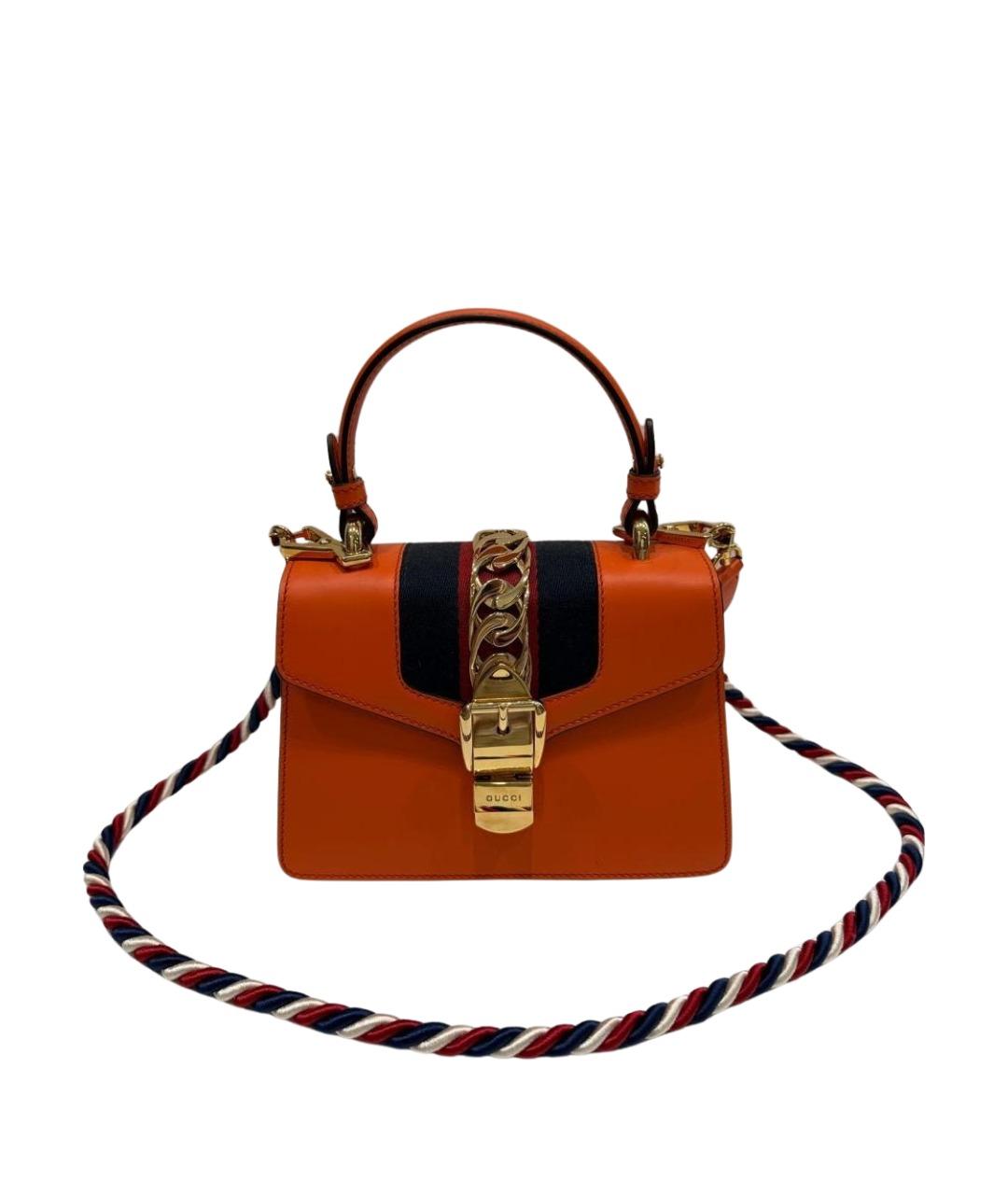 GUCCI Оранжевая кожаная сумка с короткими ручками, фото 1