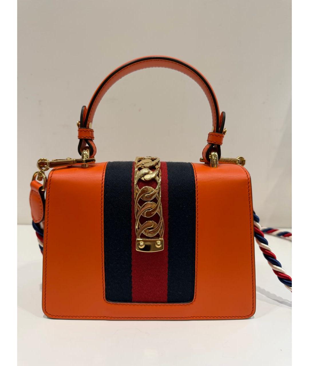 GUCCI Оранжевая кожаная сумка с короткими ручками, фото 3