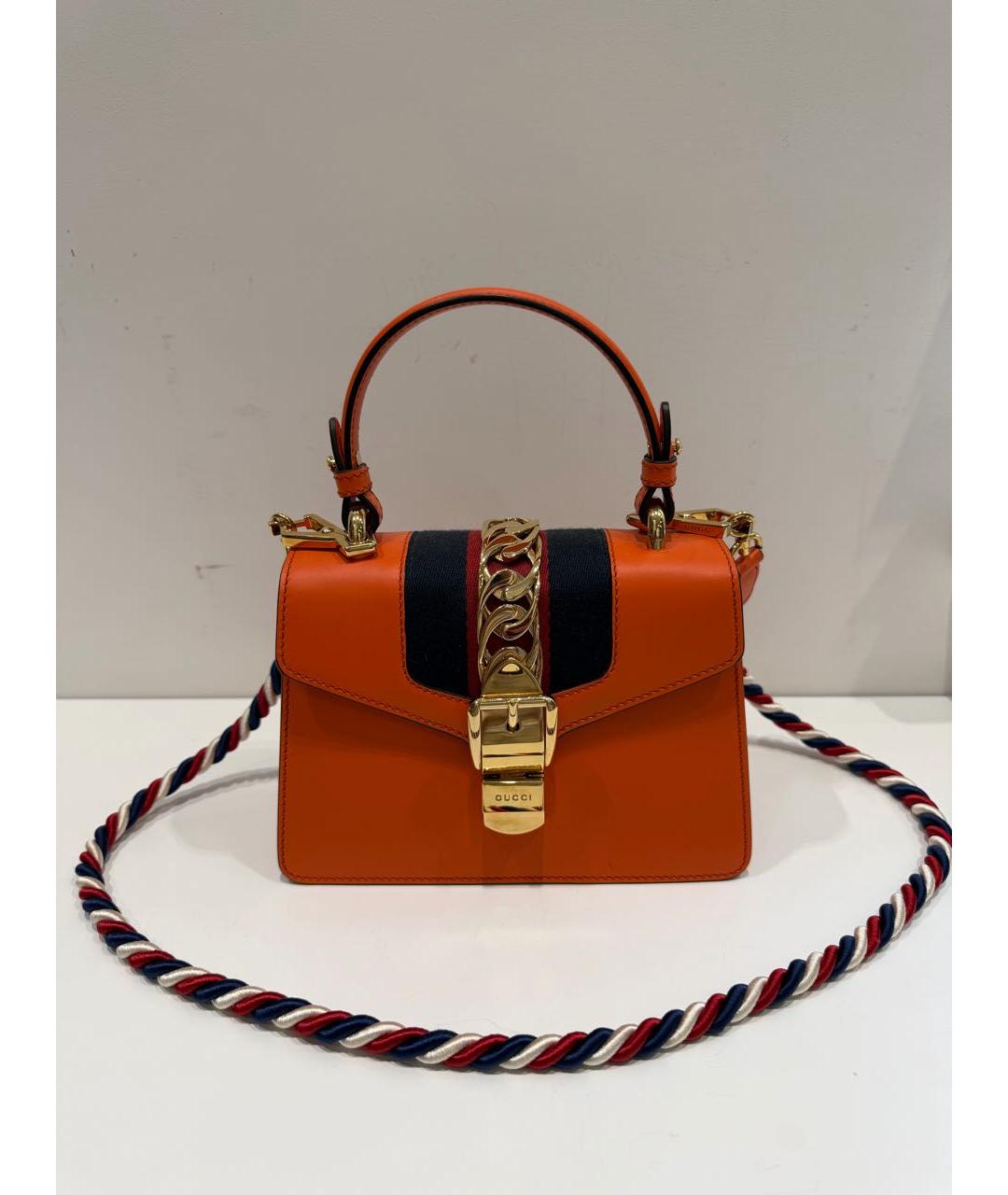 GUCCI Оранжевая кожаная сумка с короткими ручками, фото 5