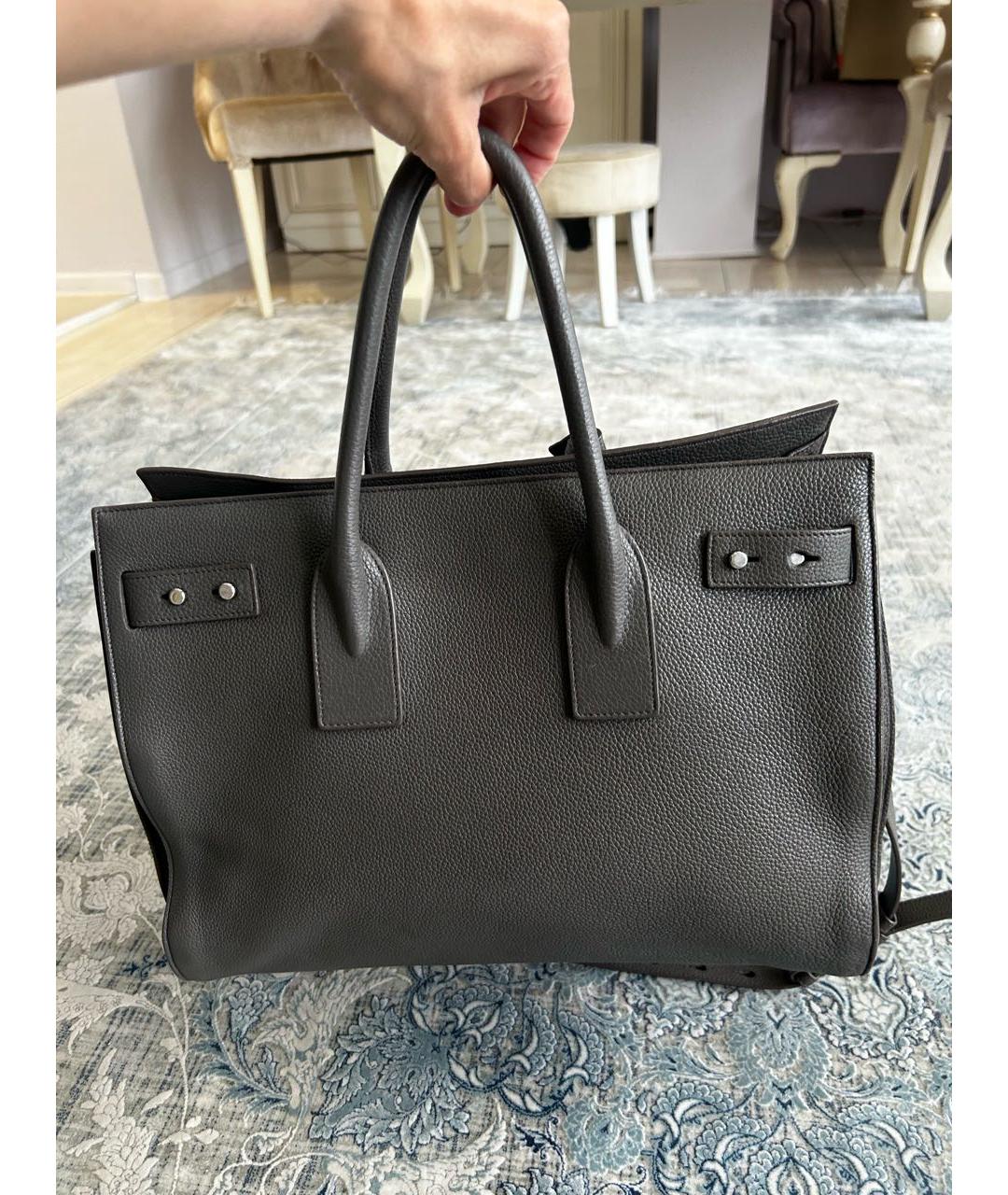 SAINT LAURENT Антрацитовая кожаная сумка с короткими ручками, фото 3