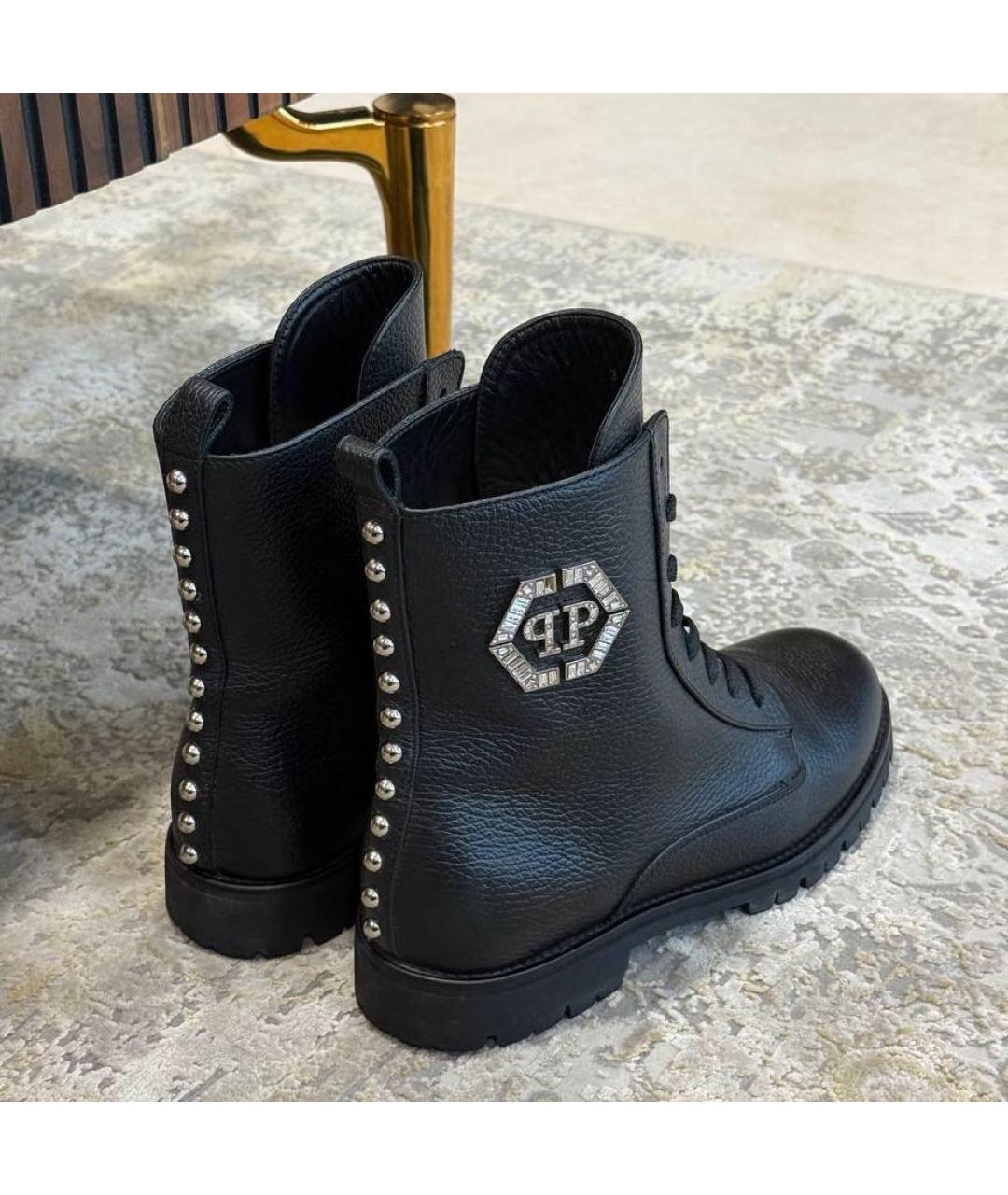 PHILIPP PLEIN Черные кожаные ботинки, фото 2