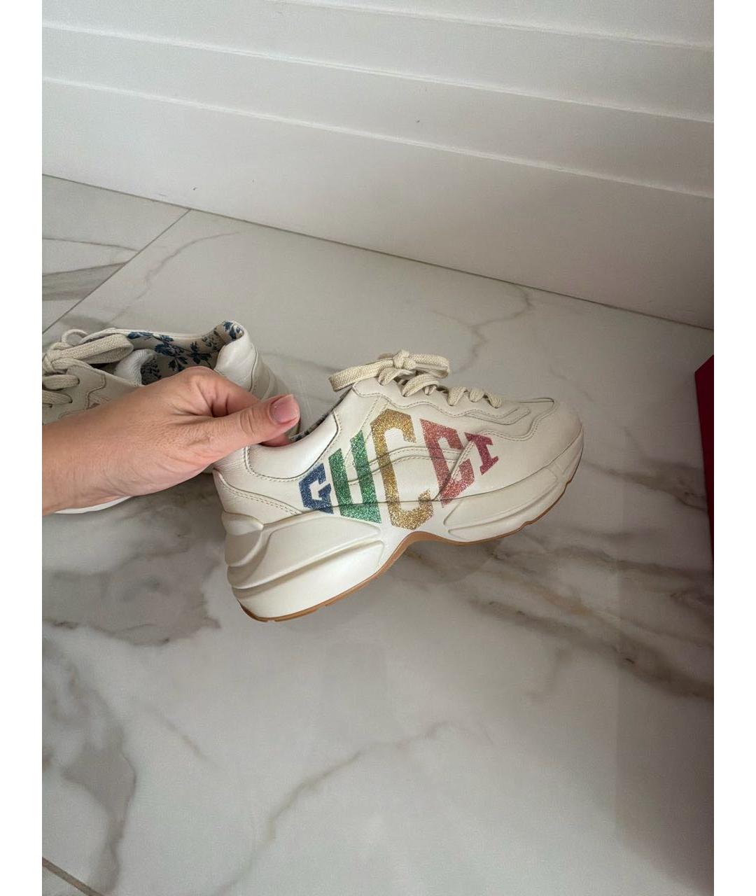 GUCCI Бежевые кожаные кроссовки, фото 6