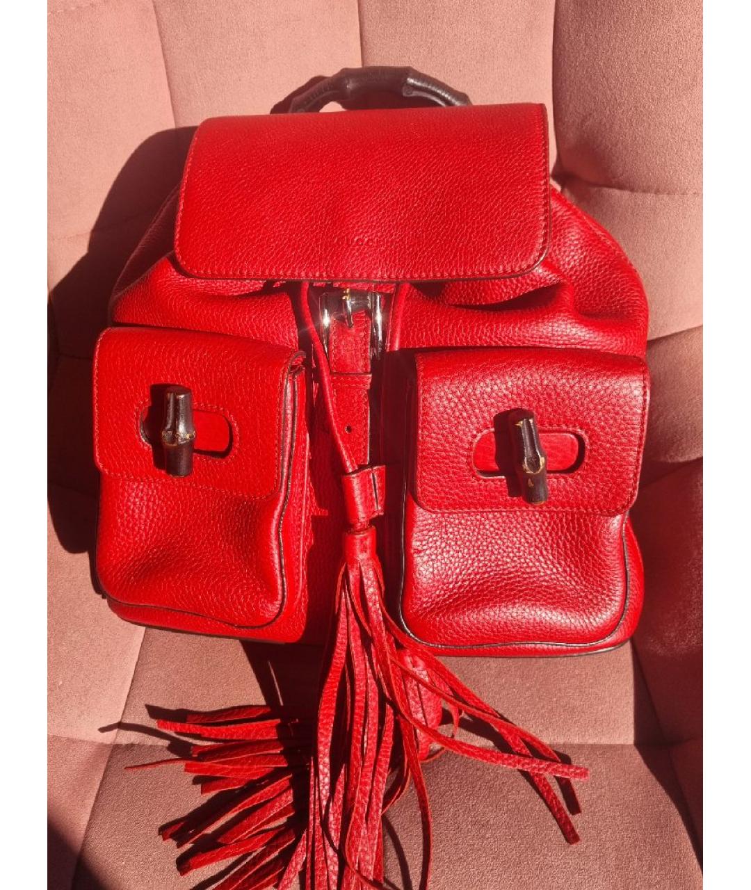 GUCCI Красный кожаный рюкзак, фото 10