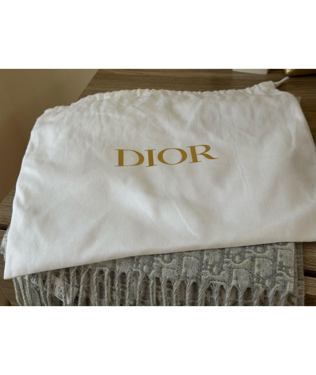 CHRISTIAN DIOR Серый кашемировый шарф, фото 8