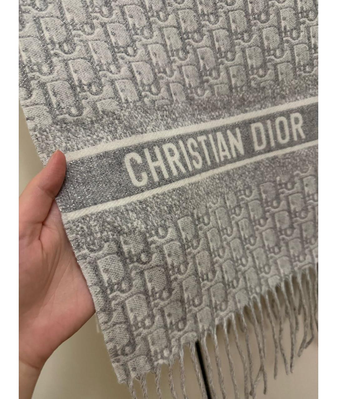 CHRISTIAN DIOR Серый кашемировый шарф, фото 3