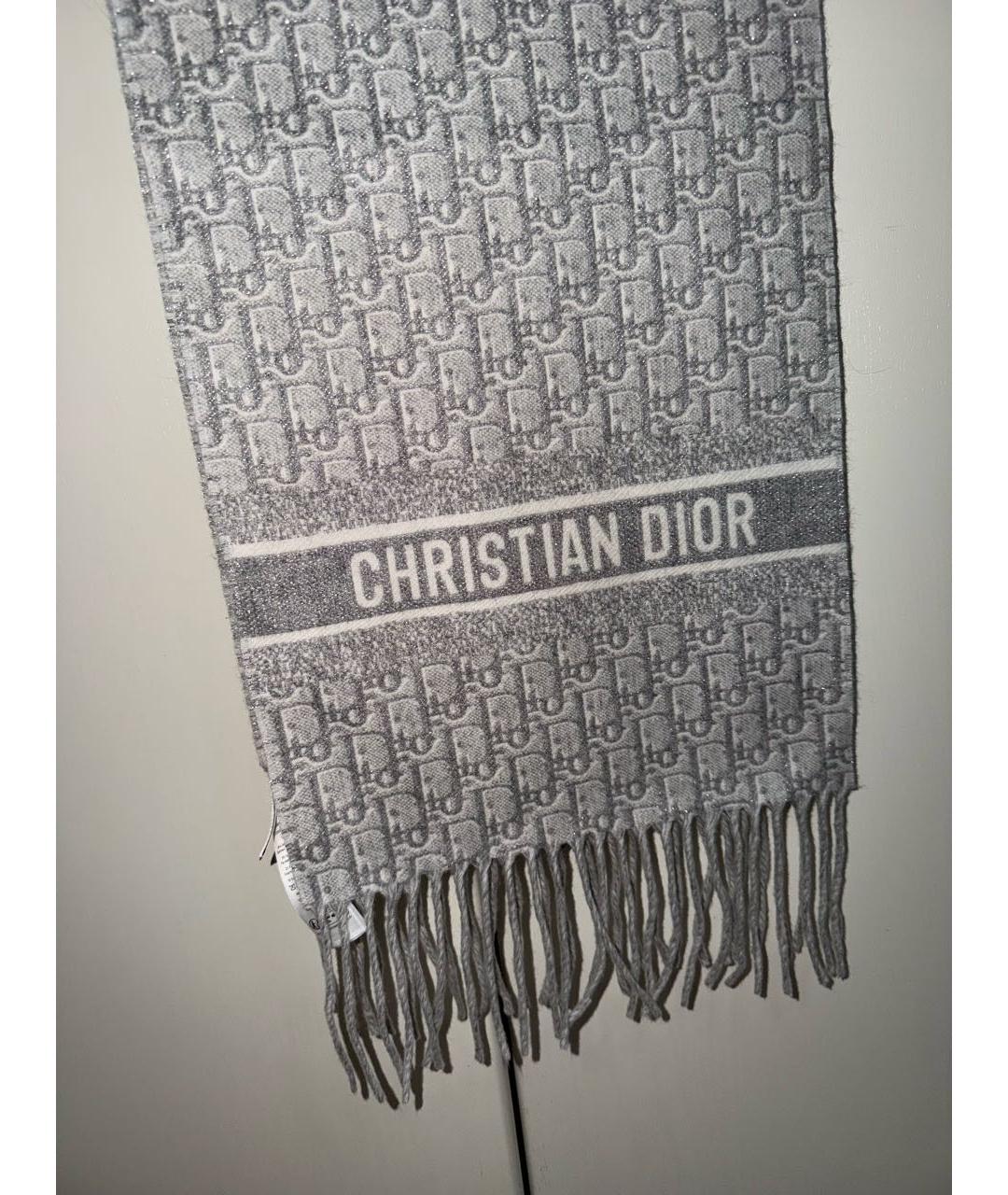 CHRISTIAN DIOR Серый кашемировый шарф, фото 2