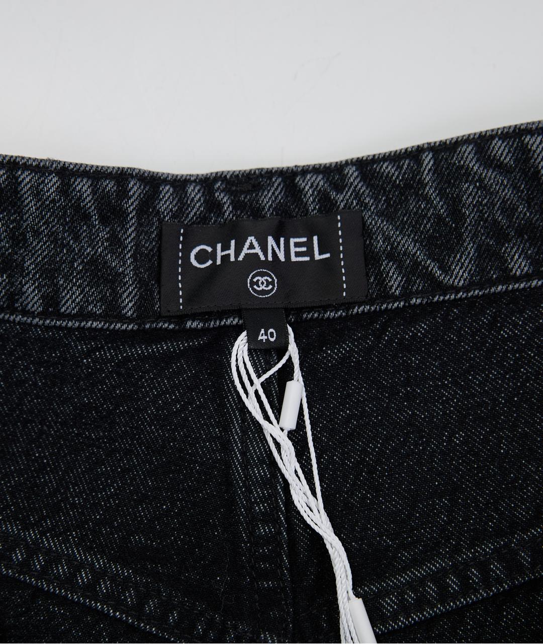 CHANEL Черные хлопковые прямые джинсы, фото 3