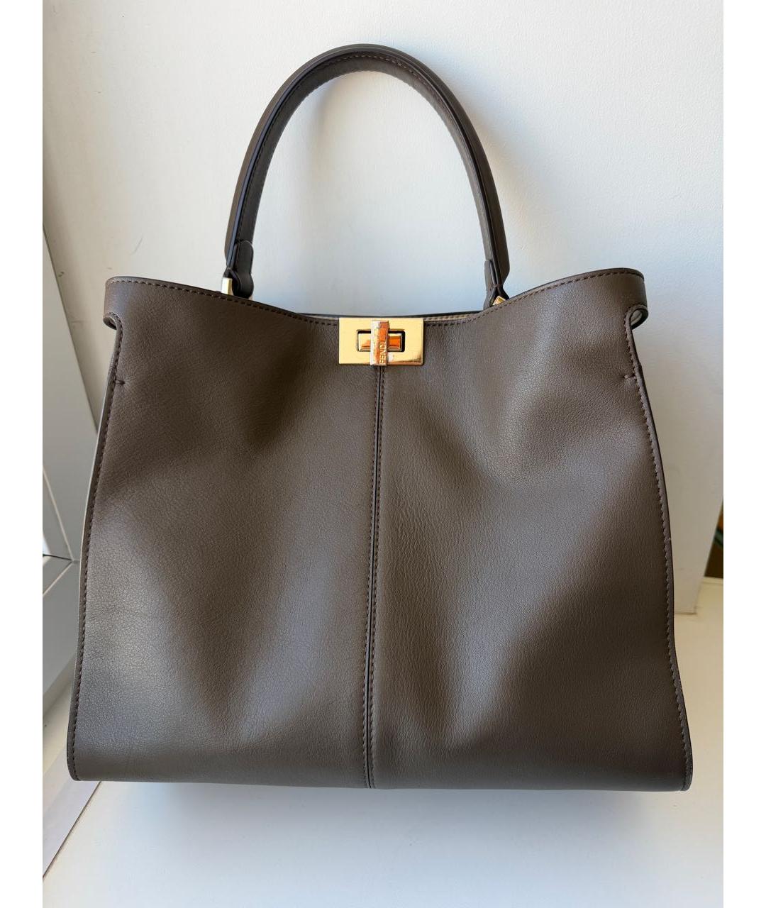 FENDI Бежевая кожаная сумка тоут, фото 8