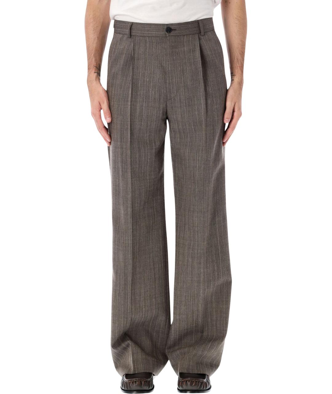 DRIES VAN NOTEN Серые шерстяные повседневные брюки, фото 1