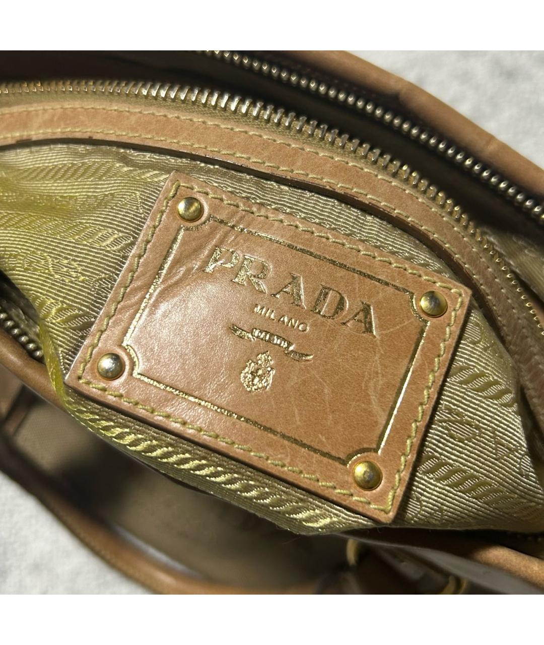 PRADA Бежевая жаккардовая сумка с короткими ручками, фото 5