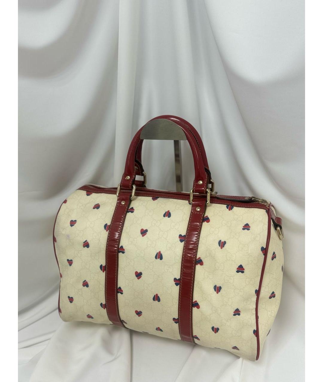 GUCCI Белая сумка с короткими ручками из канвы, фото 3