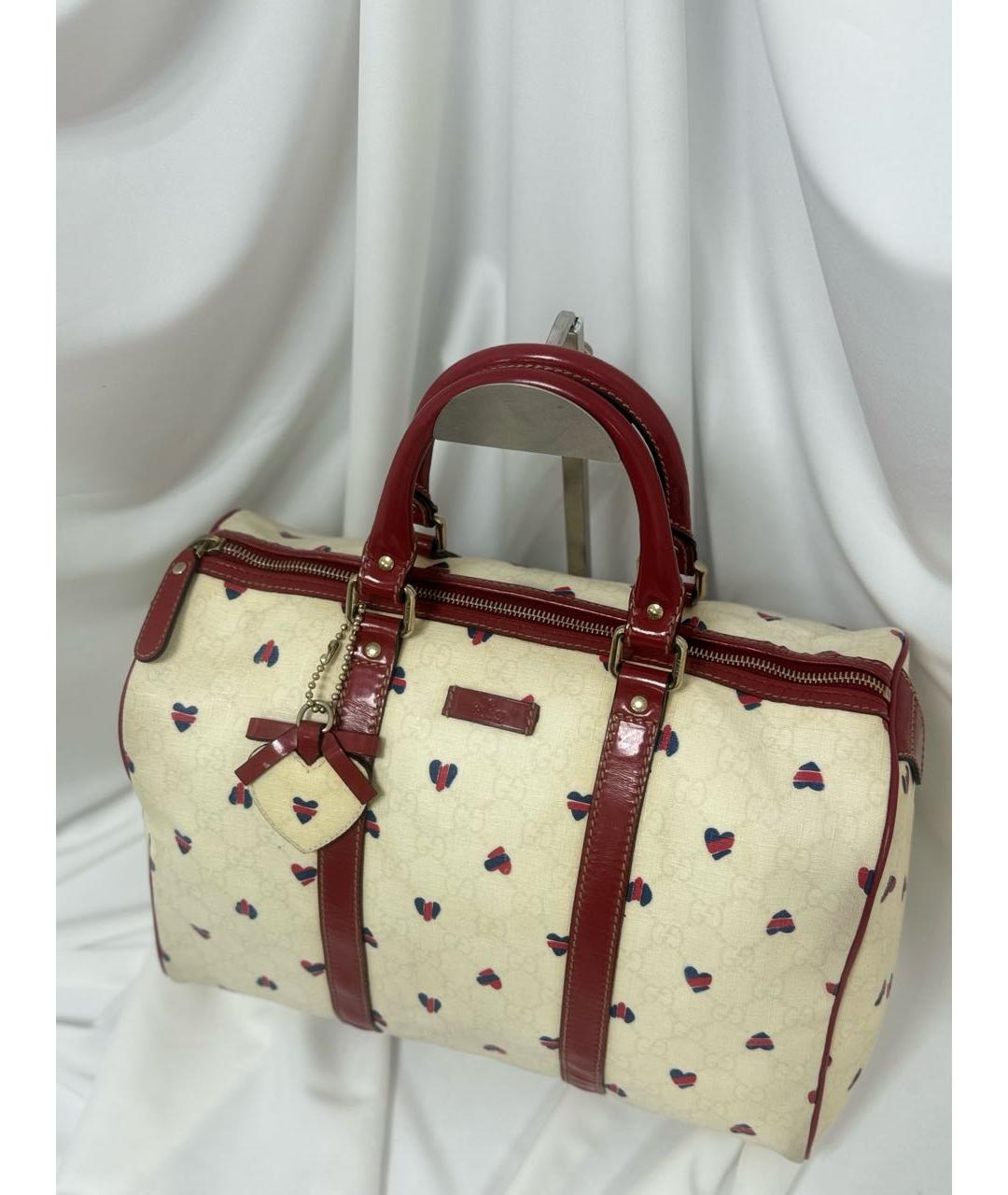 GUCCI Белая сумка с короткими ручками из канвы, фото 2