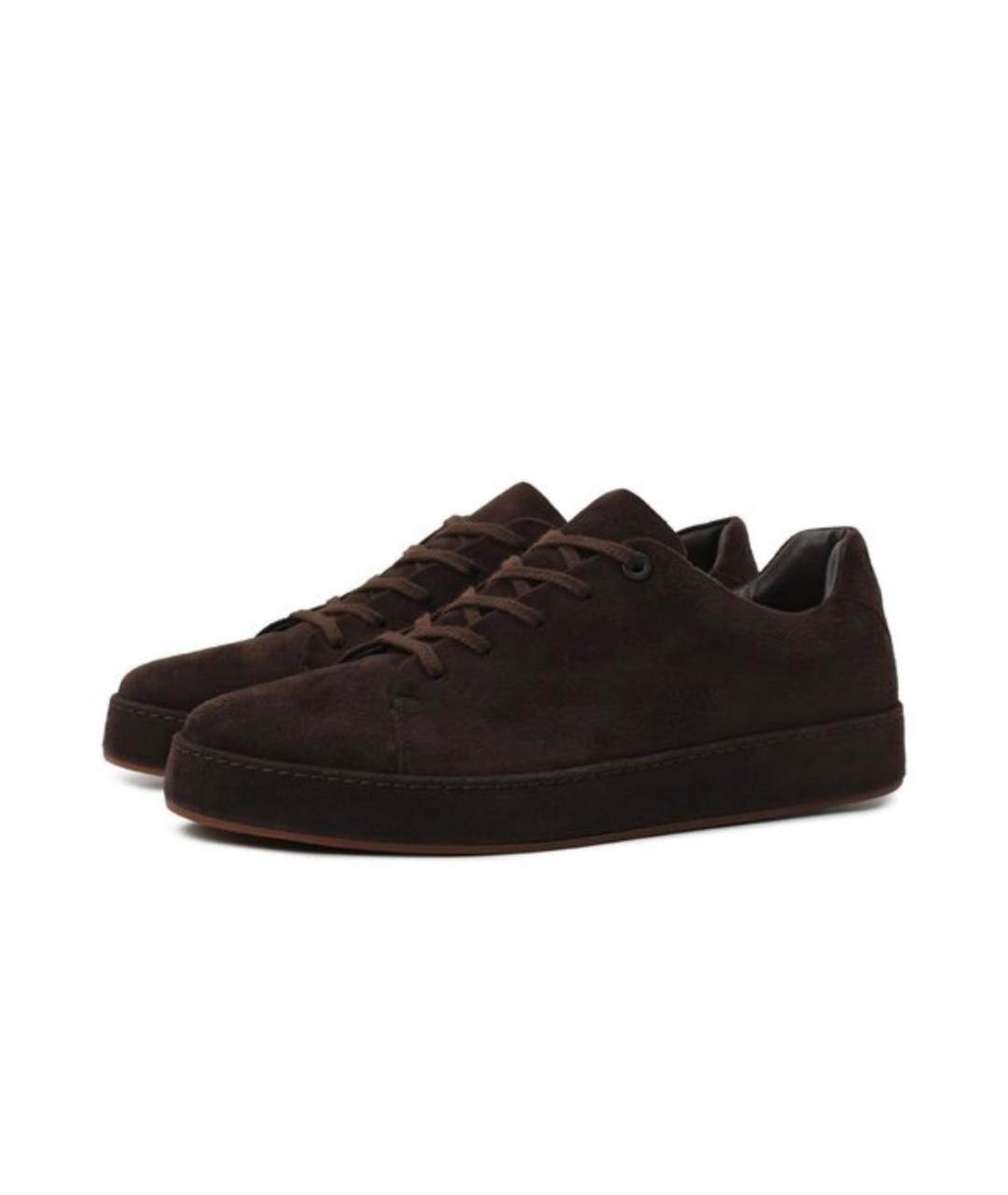 LORO PIANA Коричневые замшевые низкие кроссовки / кеды, фото 3