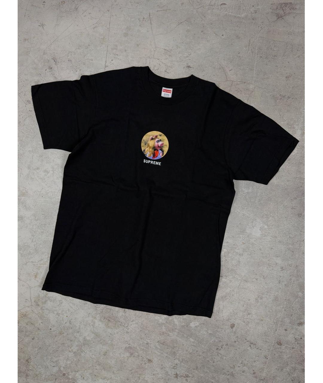 SUPREME Черная хлопковая футболка, фото 2