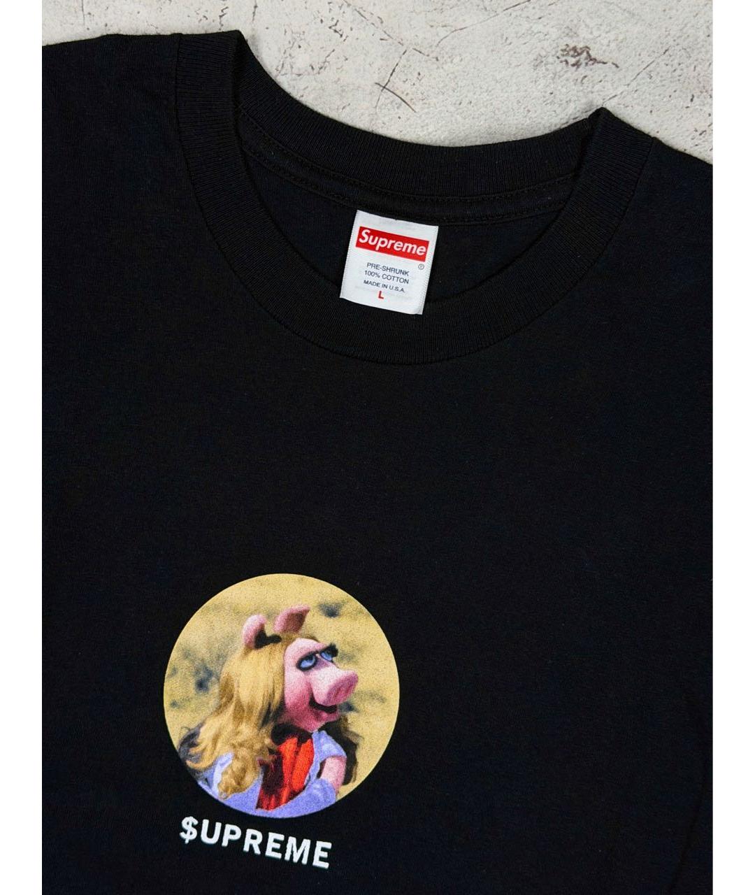 SUPREME Черная хлопковая футболка, фото 4