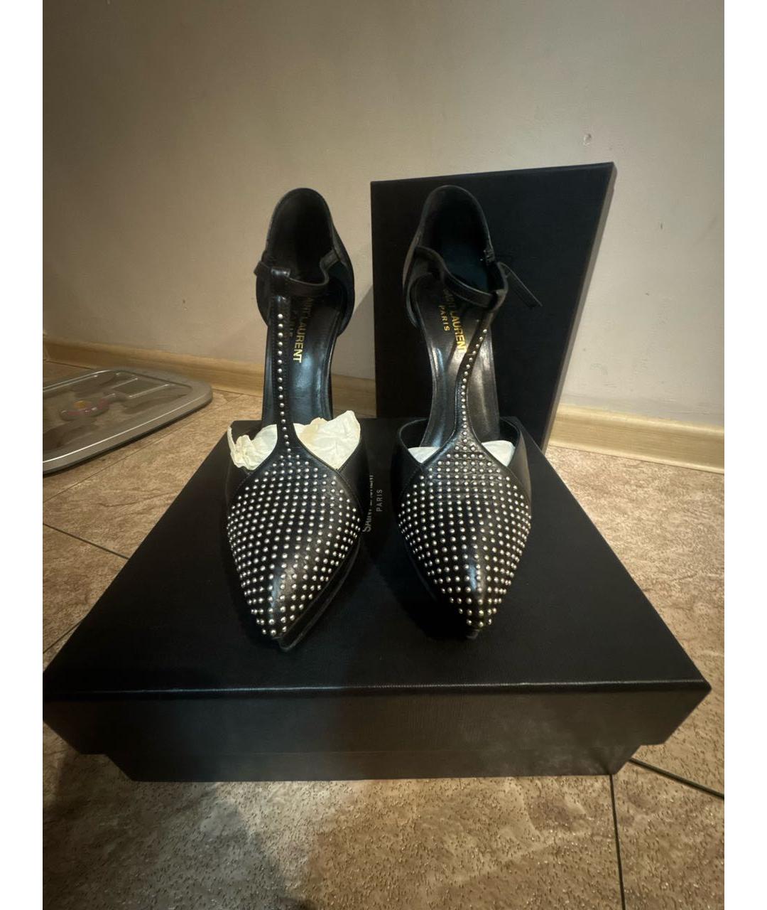 SAINT LAURENT Черные кожаные туфли, фото 2