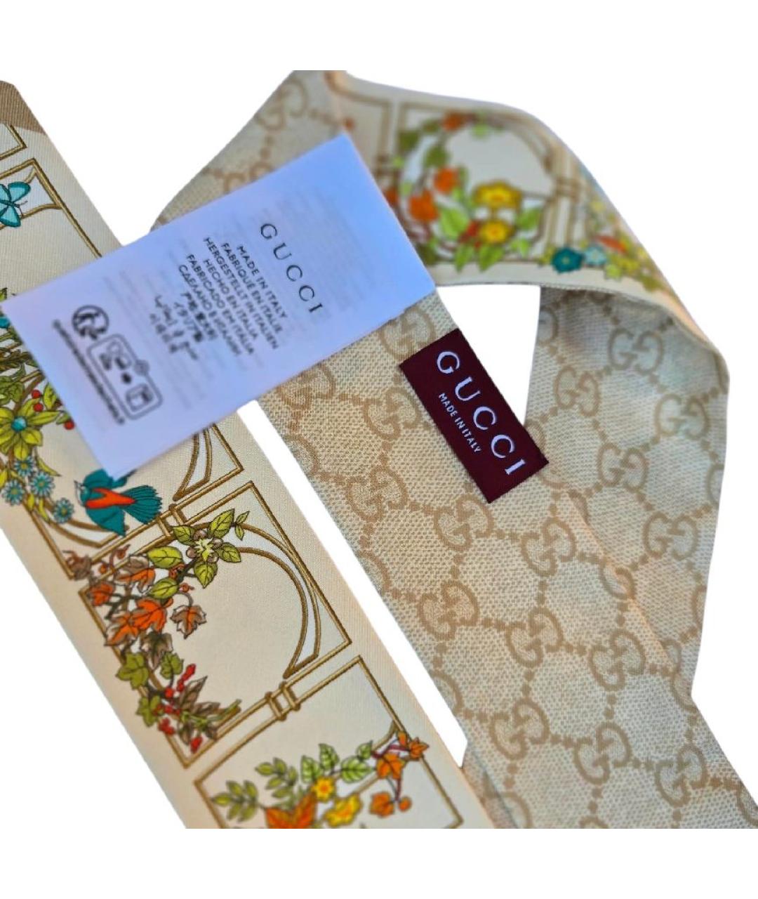 GUCCI Бежевый шелковый шарф, фото 4