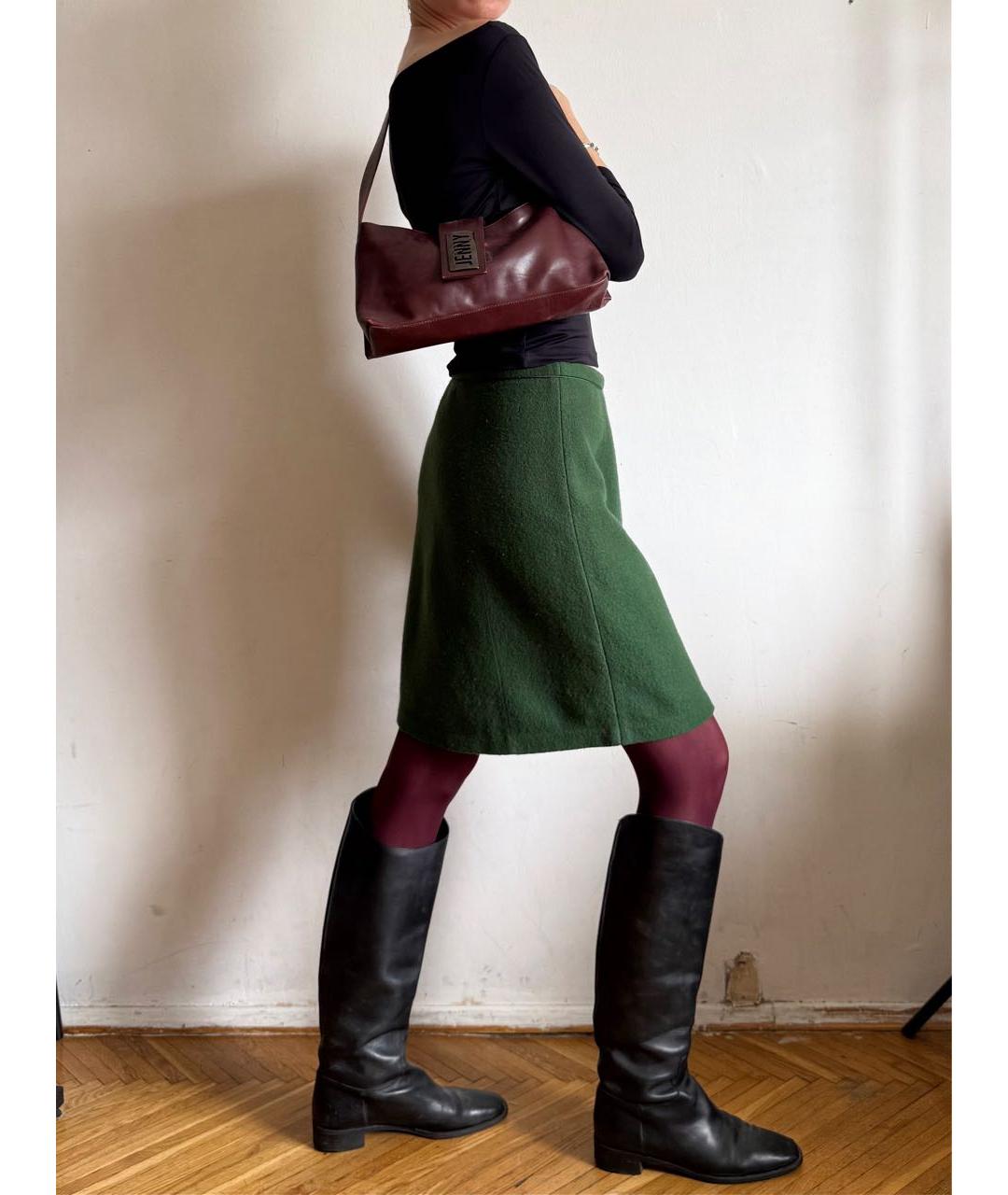 WEEKEND MAX MARA Зеленая шерстяная юбка миди, фото 4