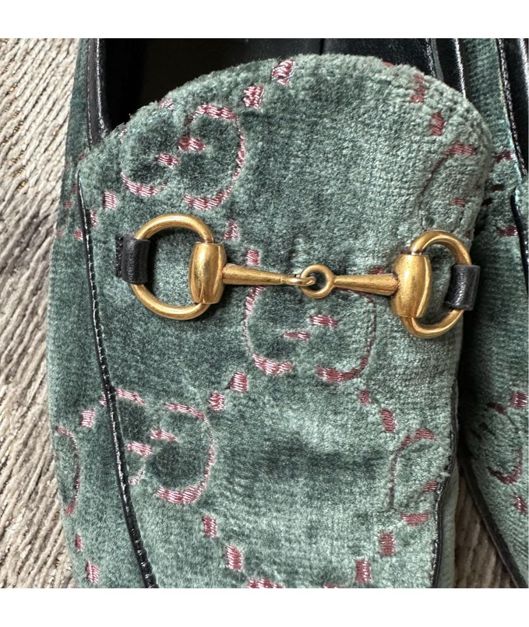 GUCCI Зеленые бархатные лоферы, фото 5