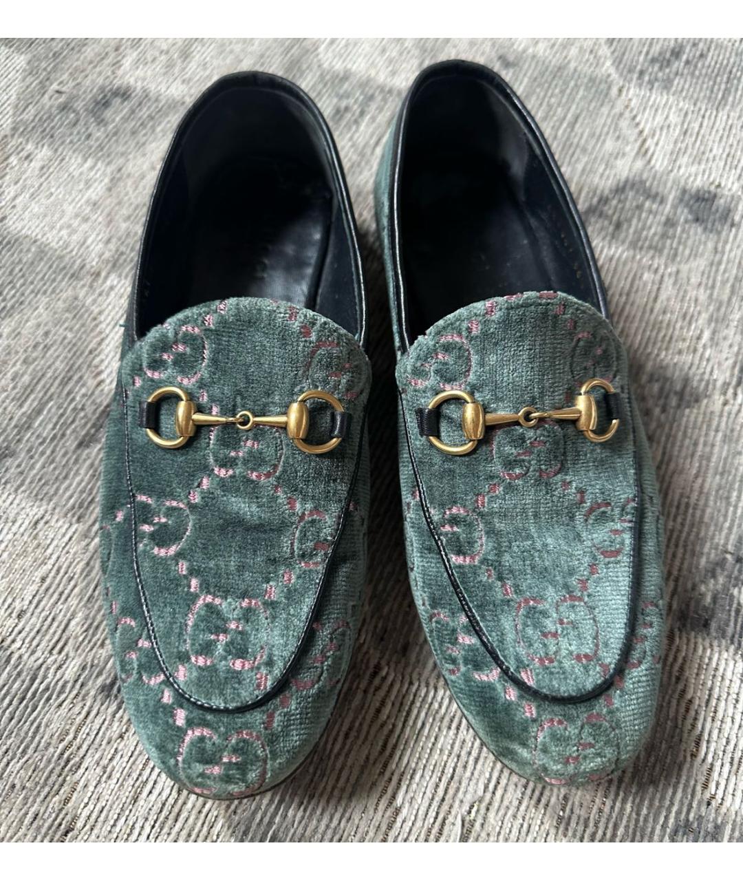 GUCCI Зеленые бархатные лоферы, фото 2