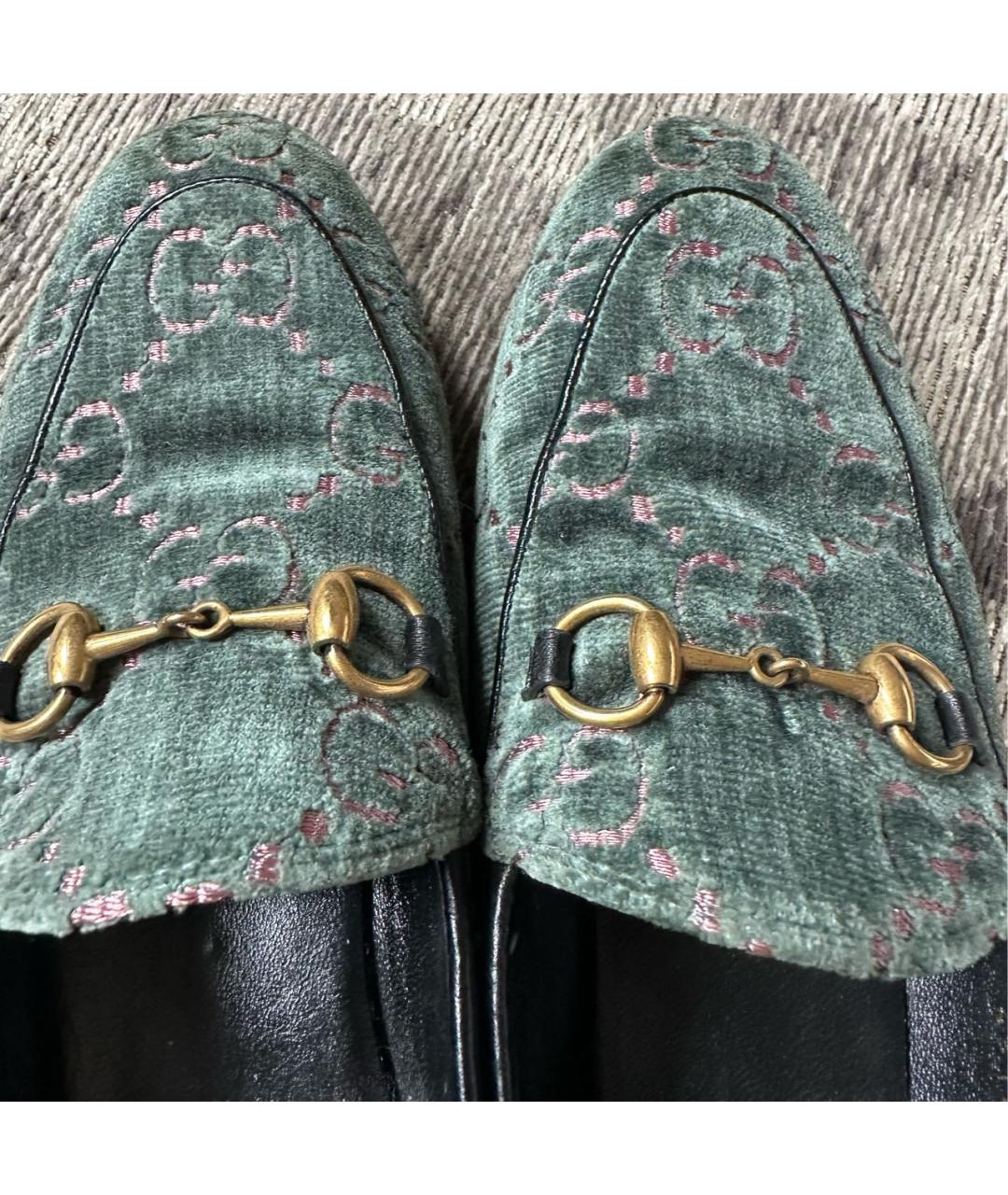 GUCCI Зеленые бархатные лоферы, фото 8