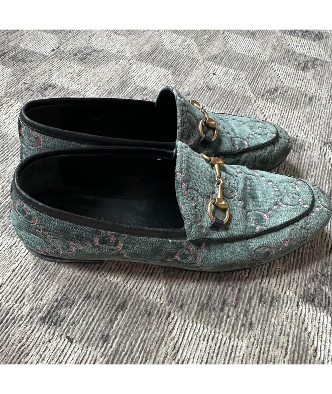 GUCCI Зеленые бархатные лоферы, фото 7