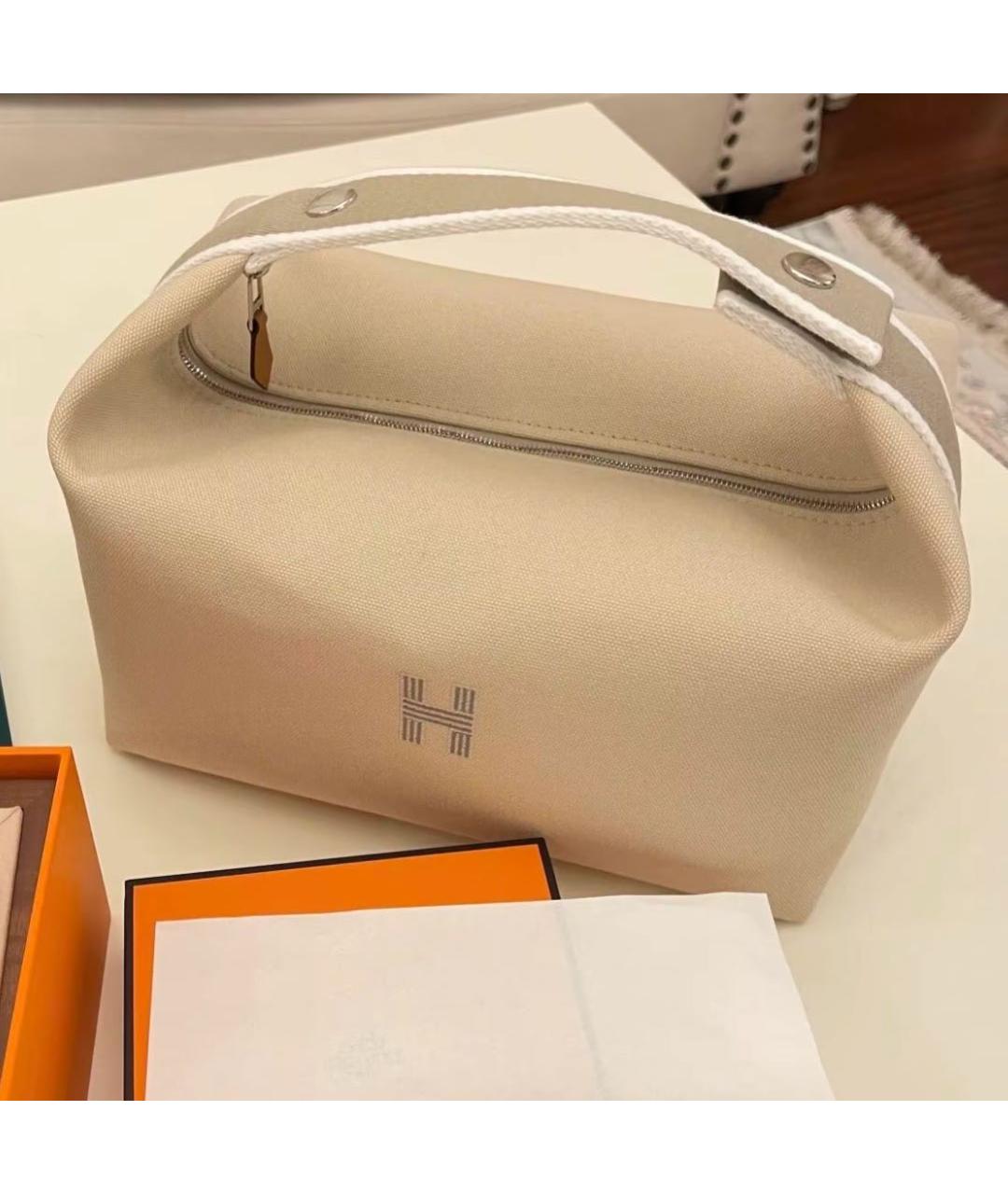 HERMES Бежевая хлопковая косметичка, фото 3