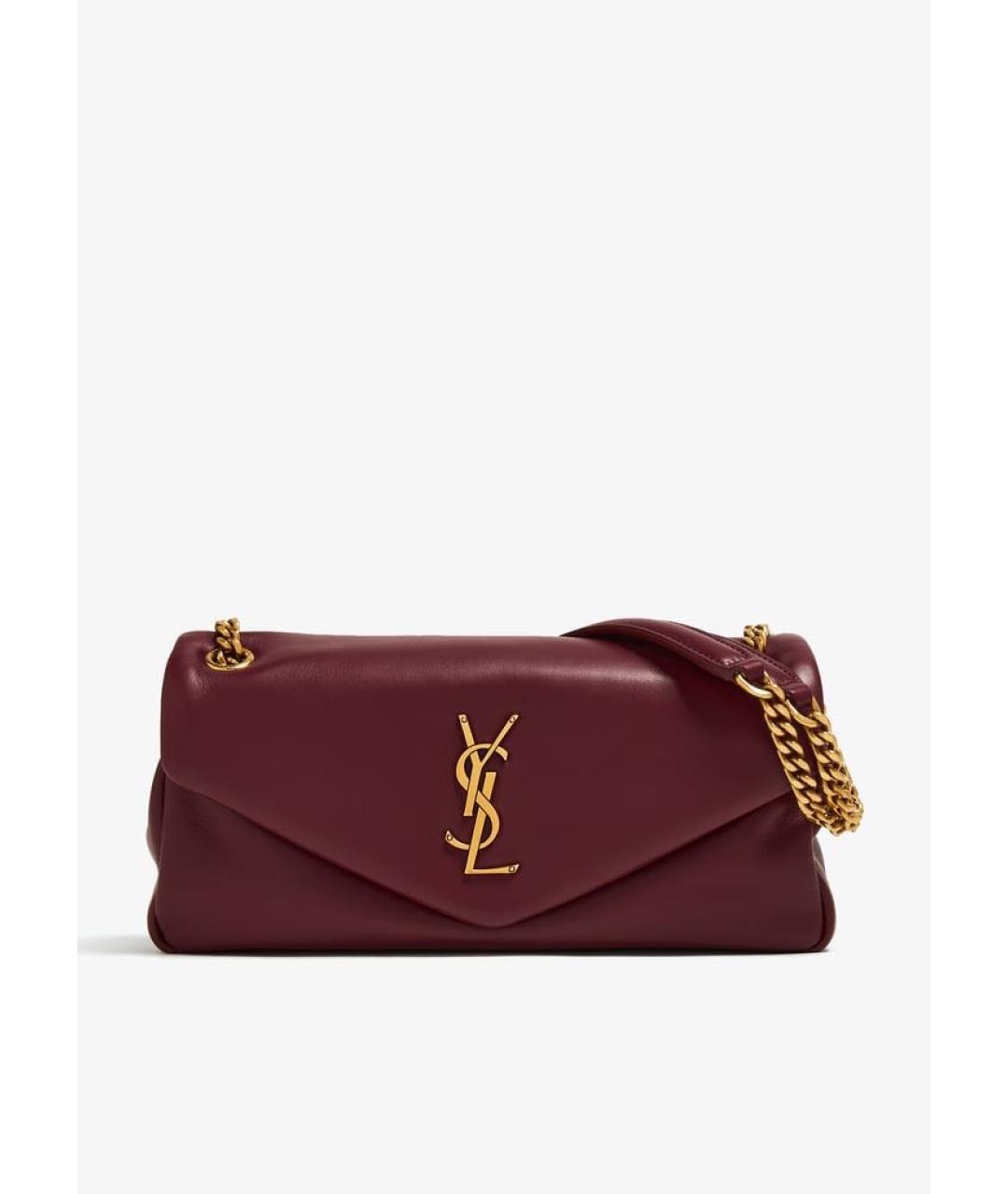 SAINT LAURENT Бордовая кожаная сумка через плечо, фото 9