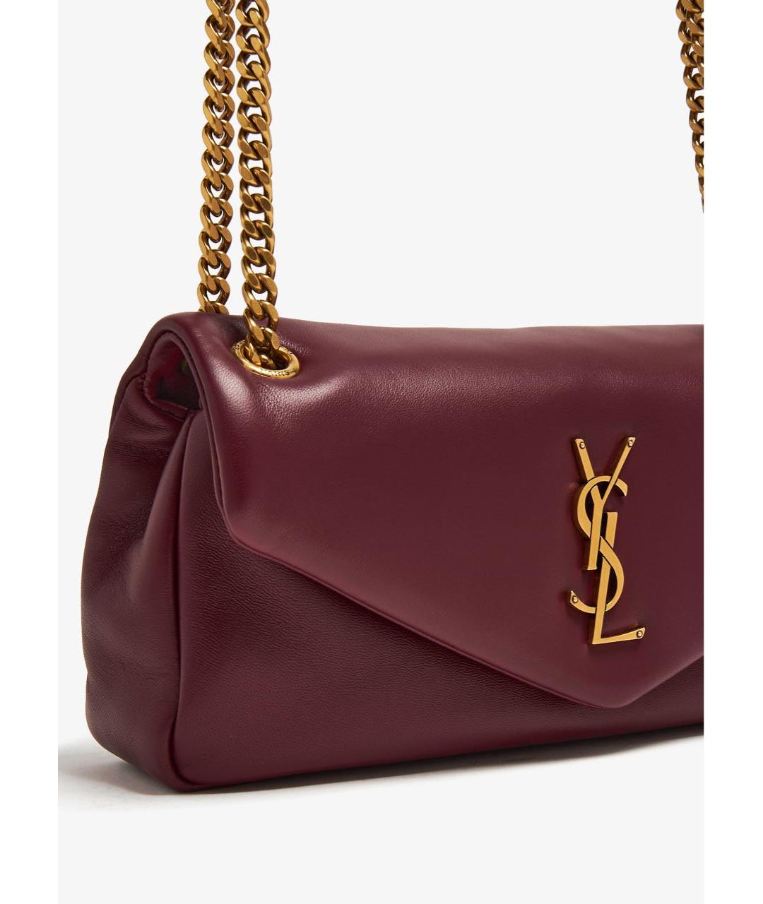SAINT LAURENT Бордовая кожаная сумка через плечо, фото 2