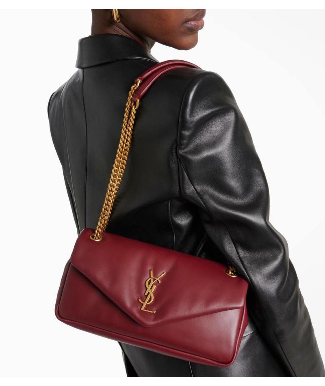 SAINT LAURENT Бордовая кожаная сумка через плечо, фото 4