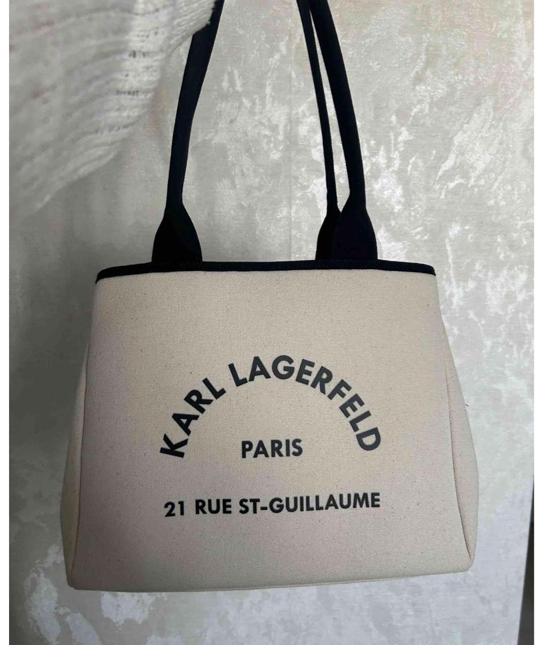 KARL LAGERFELD Бежевая хлопковая сумка с короткими ручками, фото 6