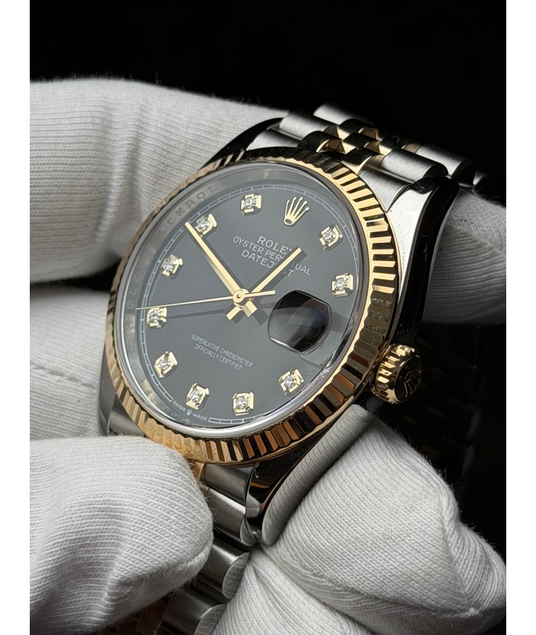 ROLEX Черные часы из желтого золота, фото 4