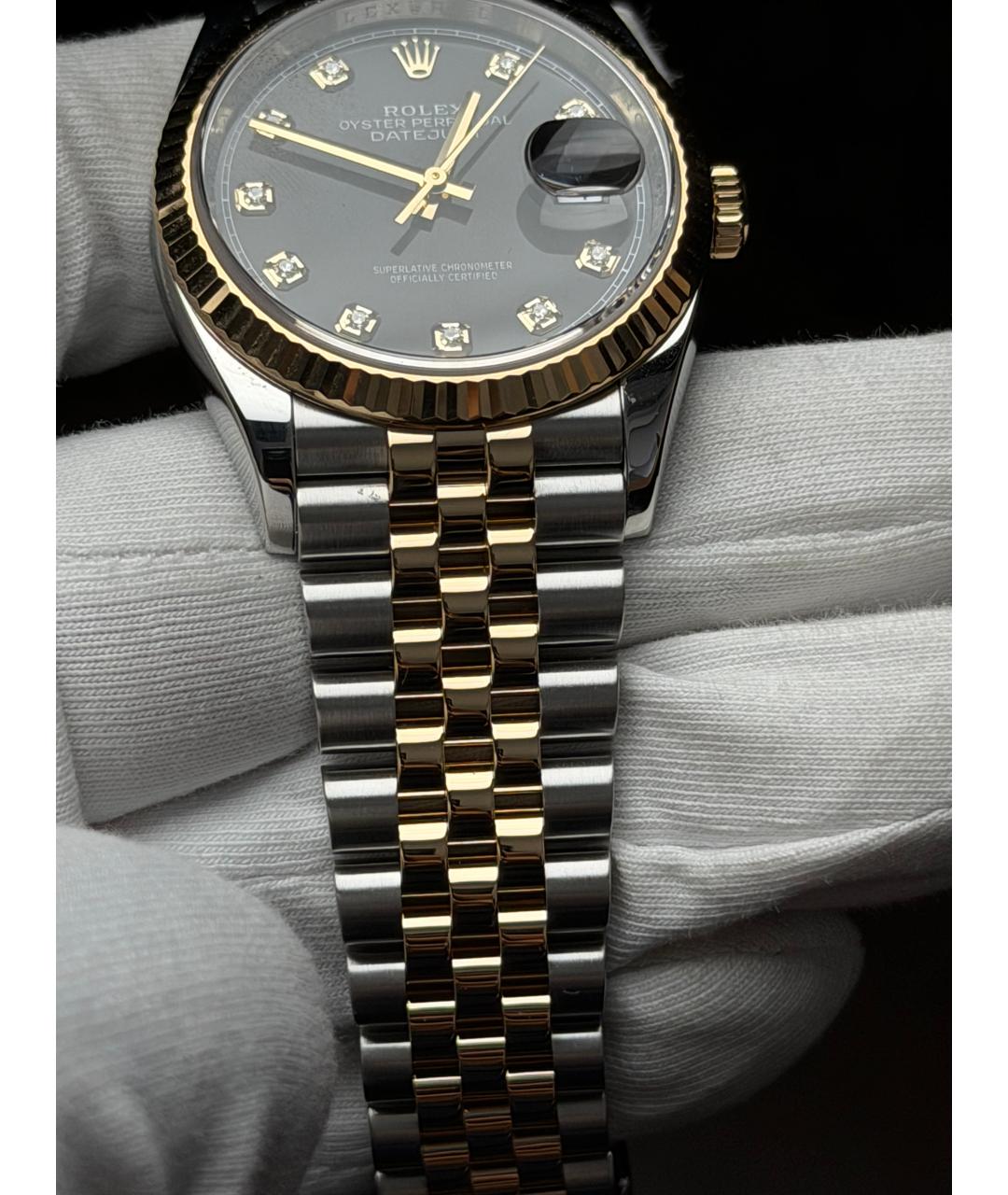 ROLEX Черные часы из желтого золота, фото 6