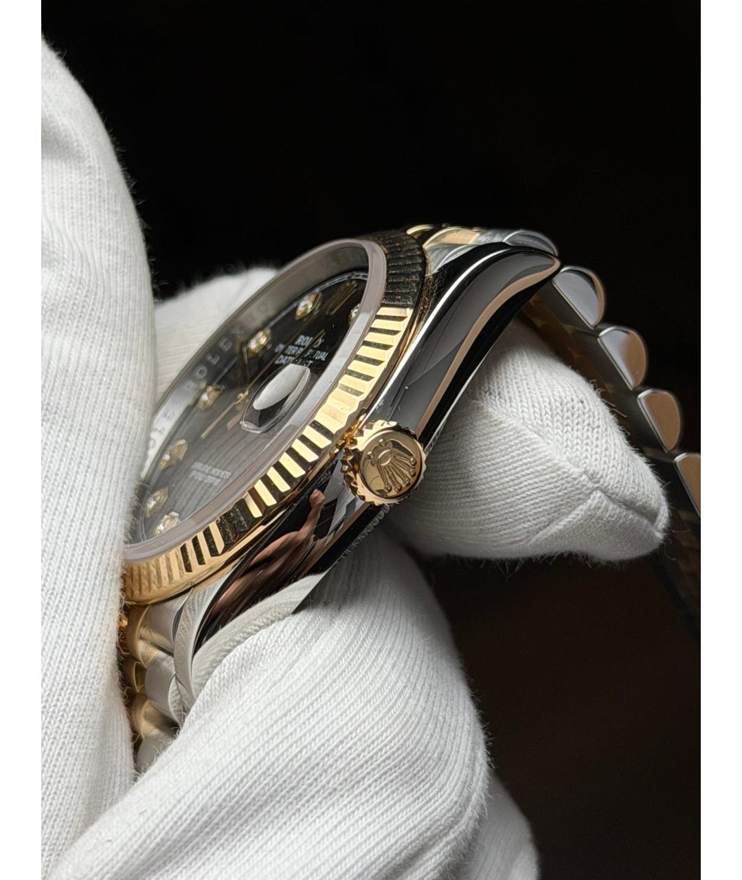 ROLEX Черные часы из желтого золота, фото 5