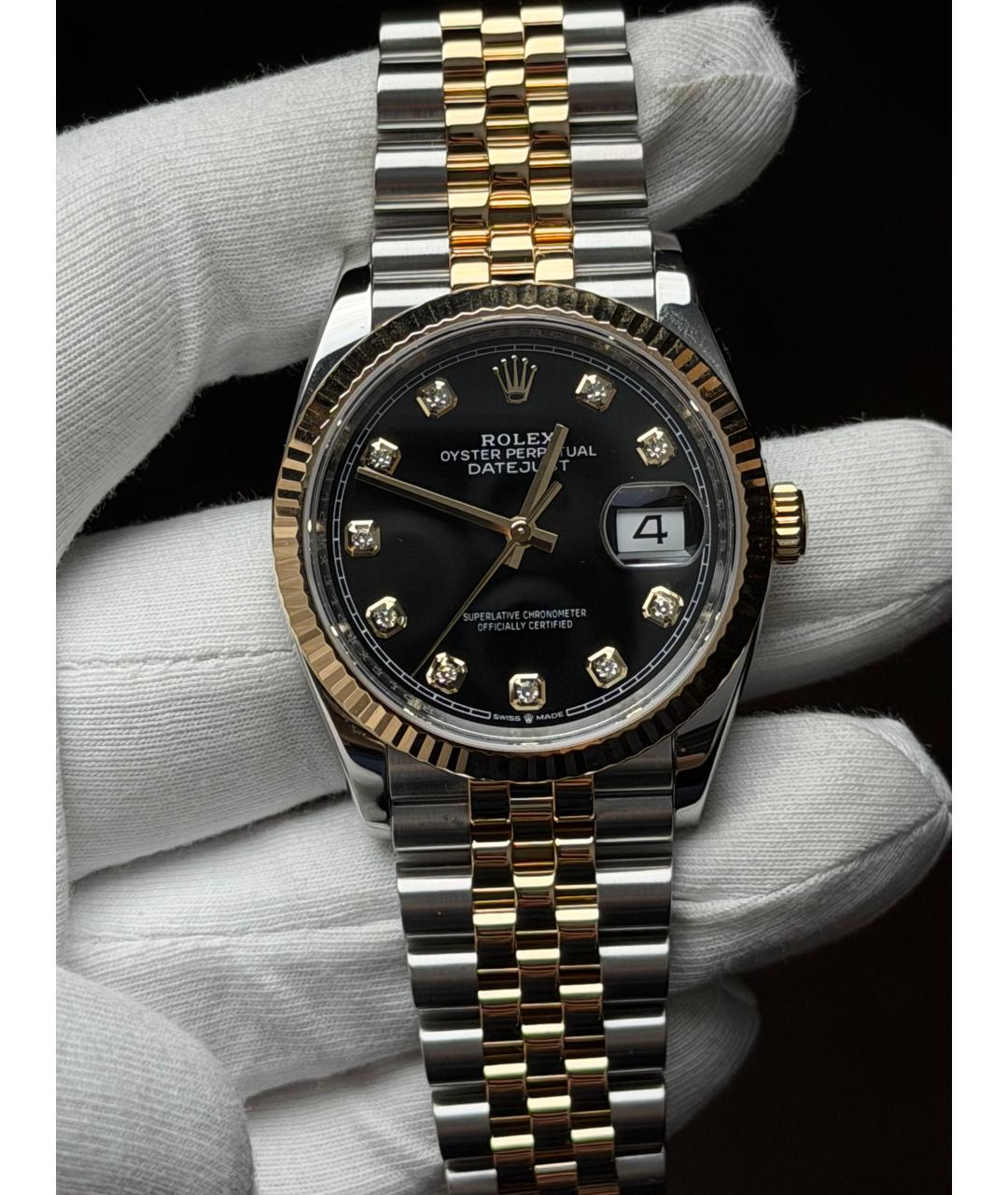 ROLEX Черные часы из желтого золота, фото 2