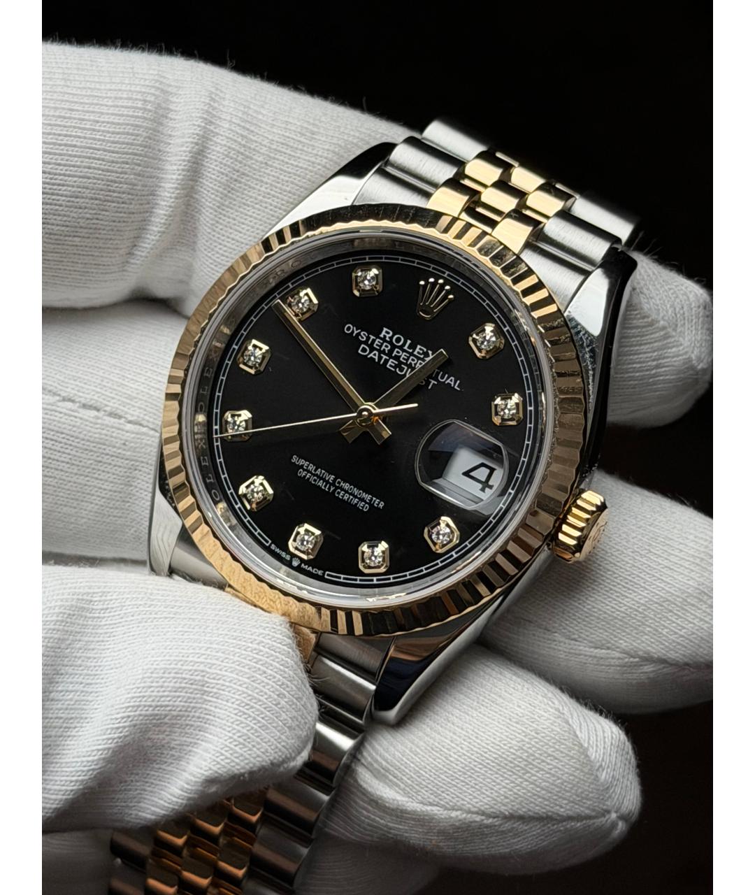 ROLEX Черные часы из желтого золота, фото 3