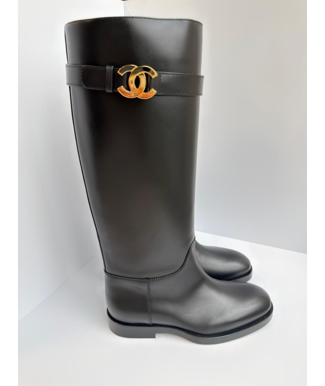 CHANEL Черные кожаные сапоги, фото 6