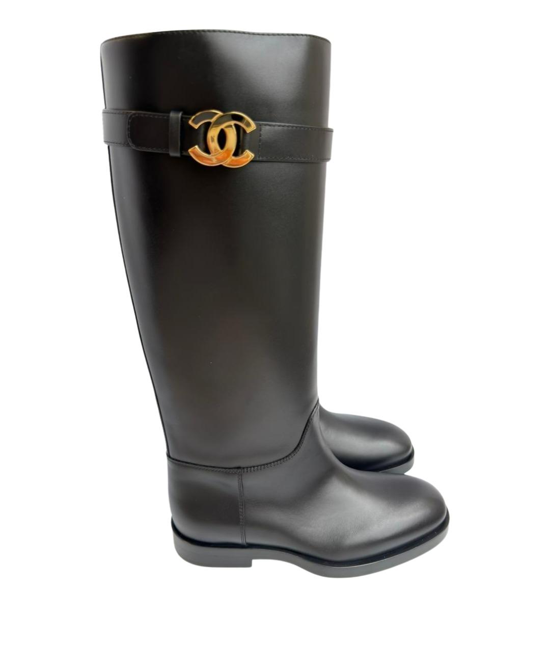 CHANEL Черные кожаные сапоги, фото 1