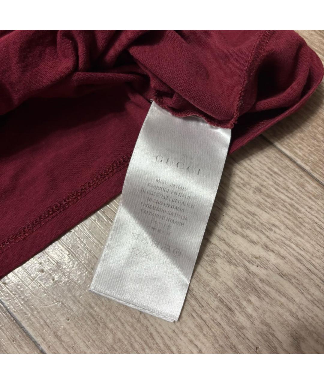 GUCCI Бордовая хлопковая футболка, фото 5