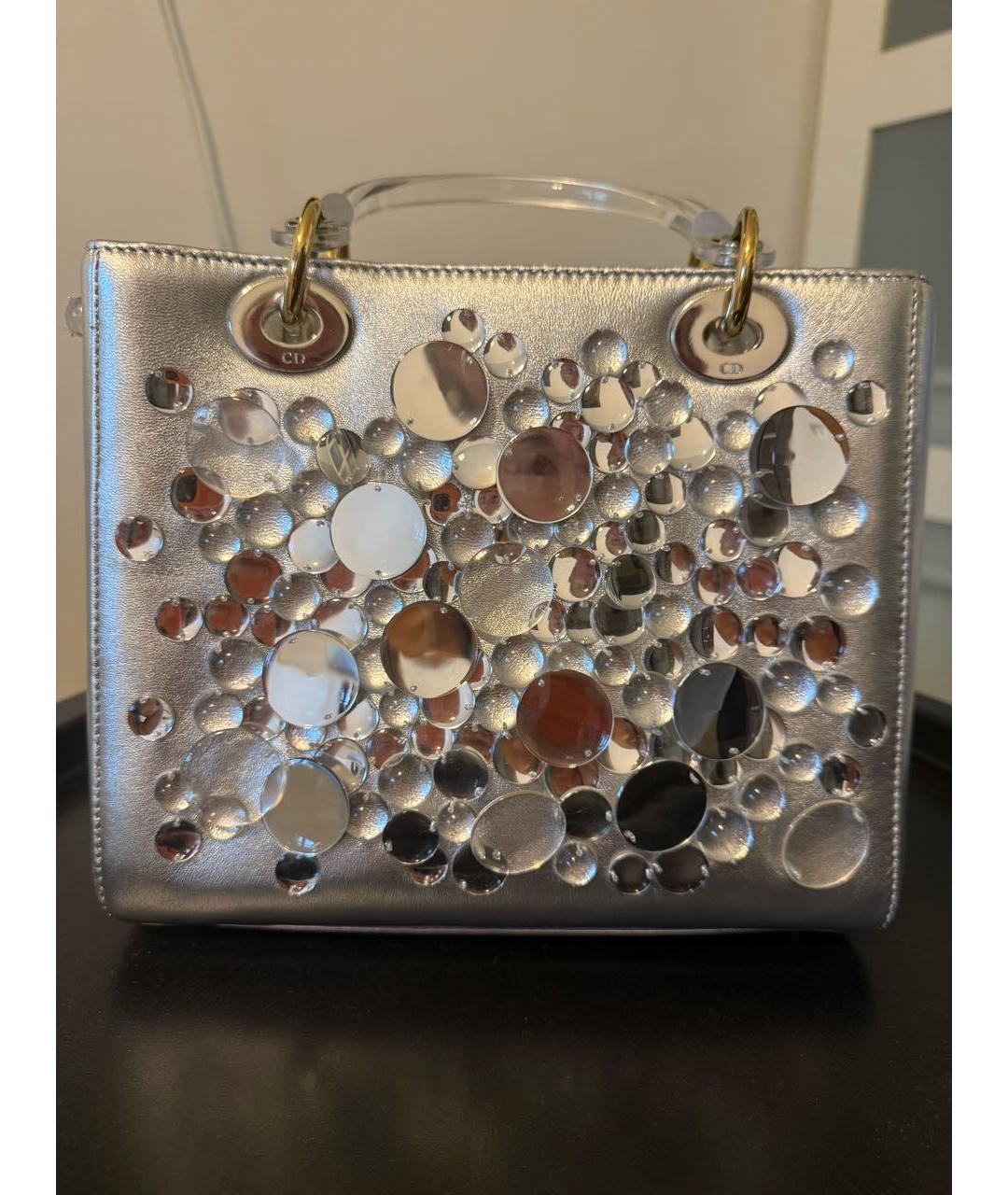 CHRISTIAN DIOR Серебряная кожаная сумка с короткими ручками, фото 3