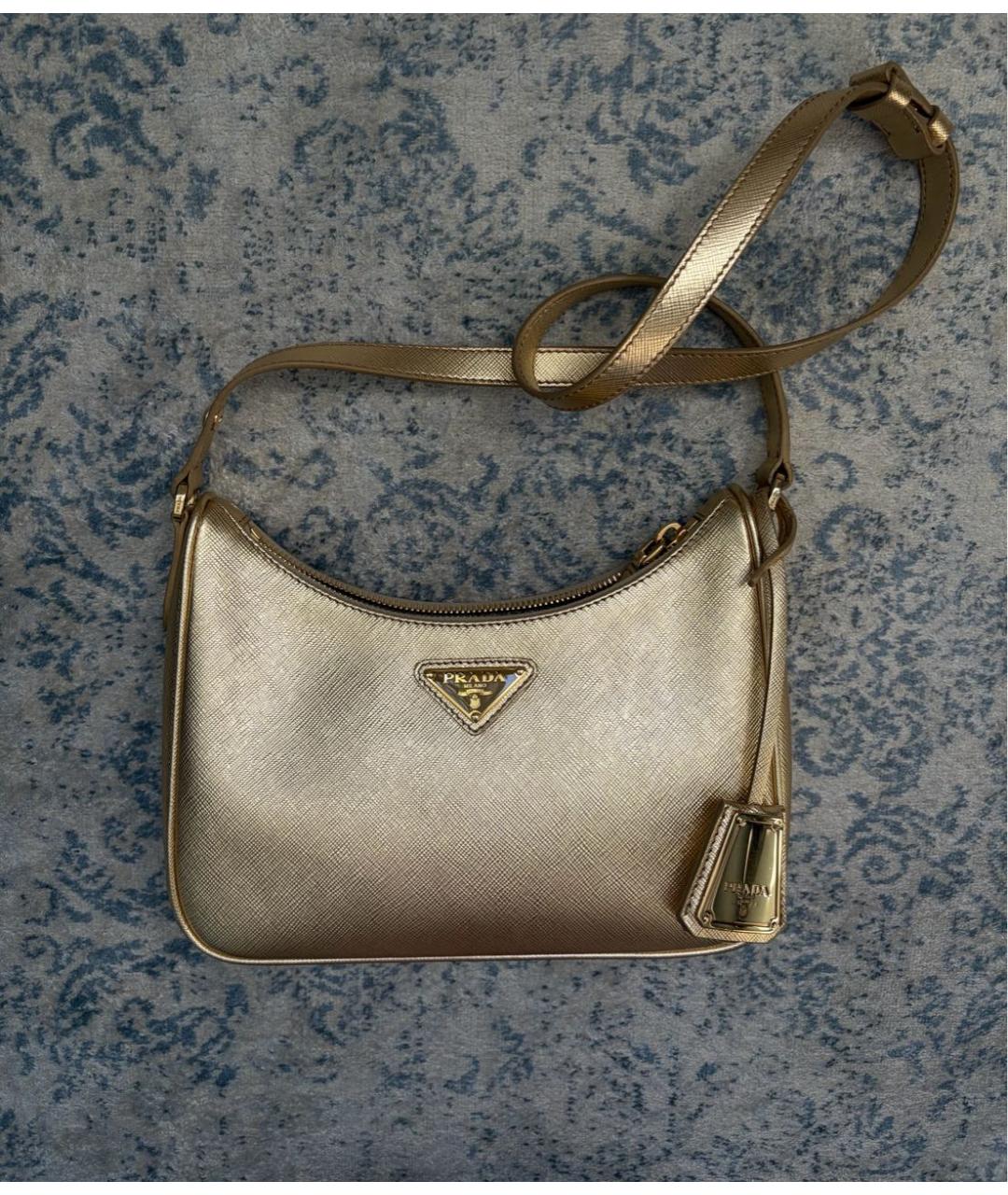 PRADA Золотая кожаная сумка с короткими ручками, фото 8