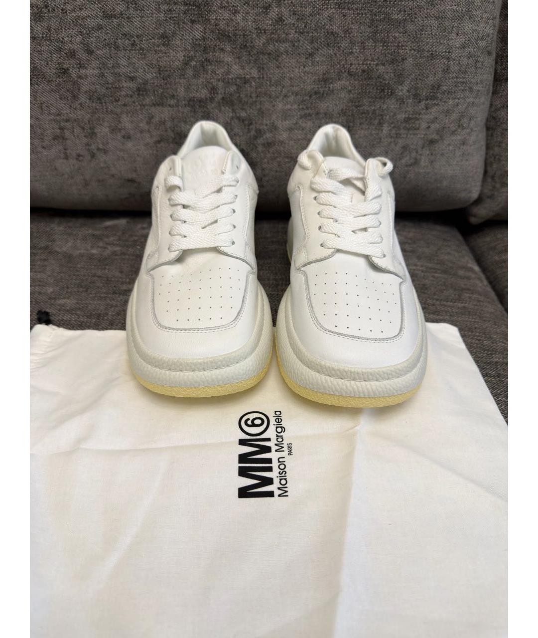 MM6 MAISON MARGIELA Белые кожаные низкие кроссовки / кеды, фото 2