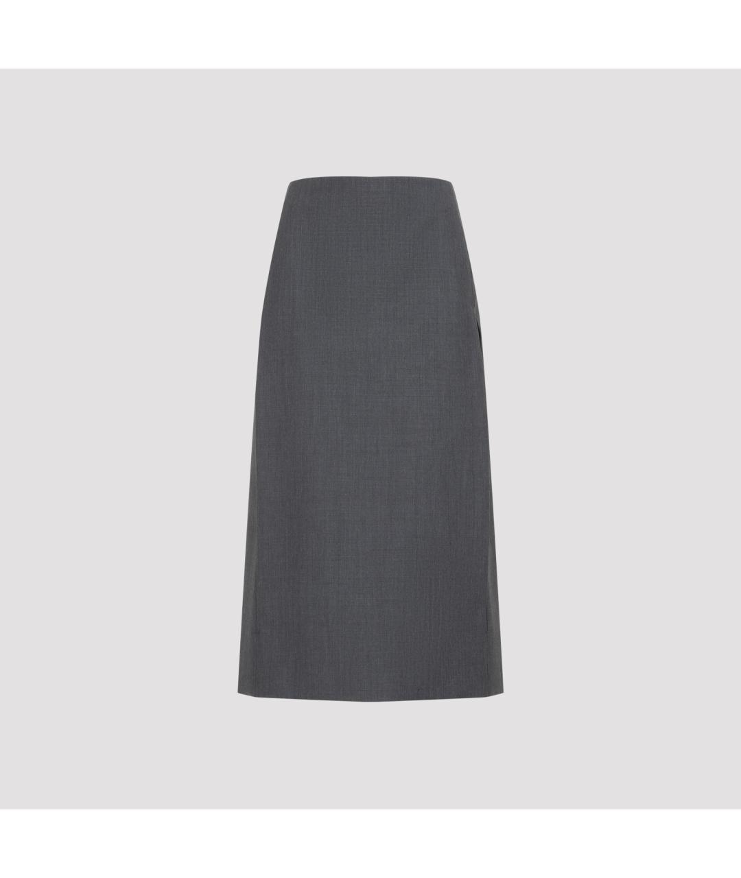 JIL SANDER Серая шерстяная юбка миди, фото 2